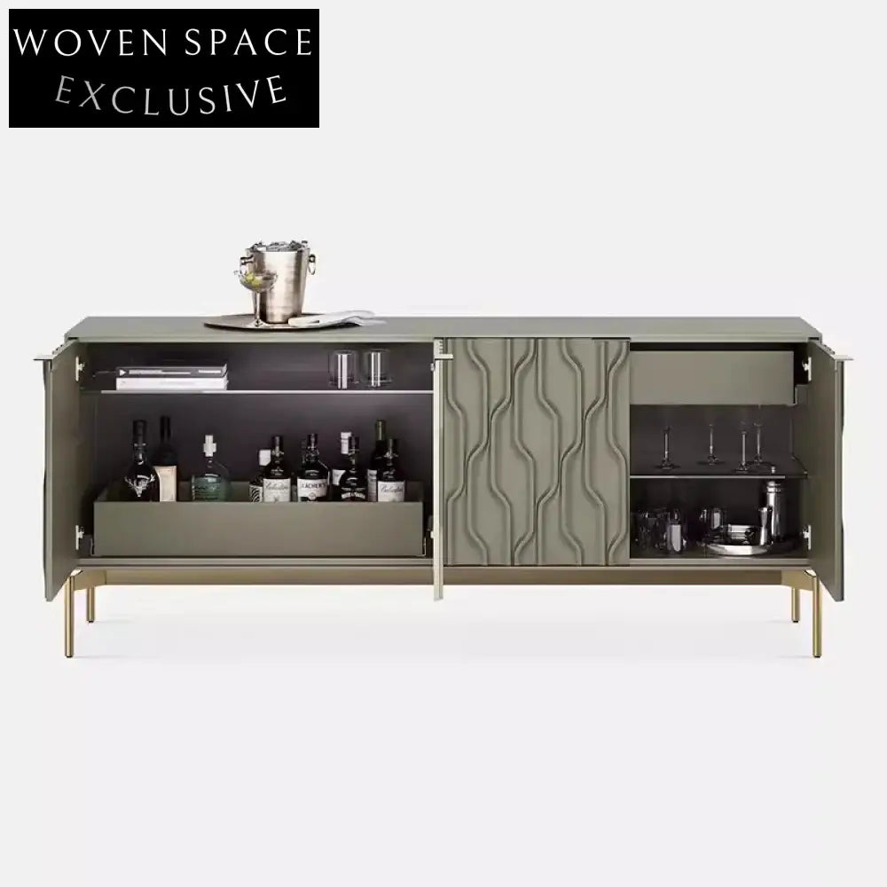 Elegant Modern Solid Wood Sideboard Cabinet with 4 Doors and Metal Legs