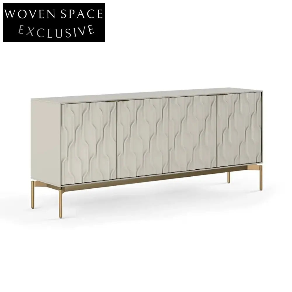 Elegant Modern Solid Wood Sideboard Cabinet with 4 Doors and Metal Legs