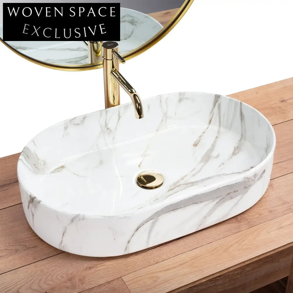 Elegant Modern Square Ceramic Countertop Bathroom Sink with Marble Finish