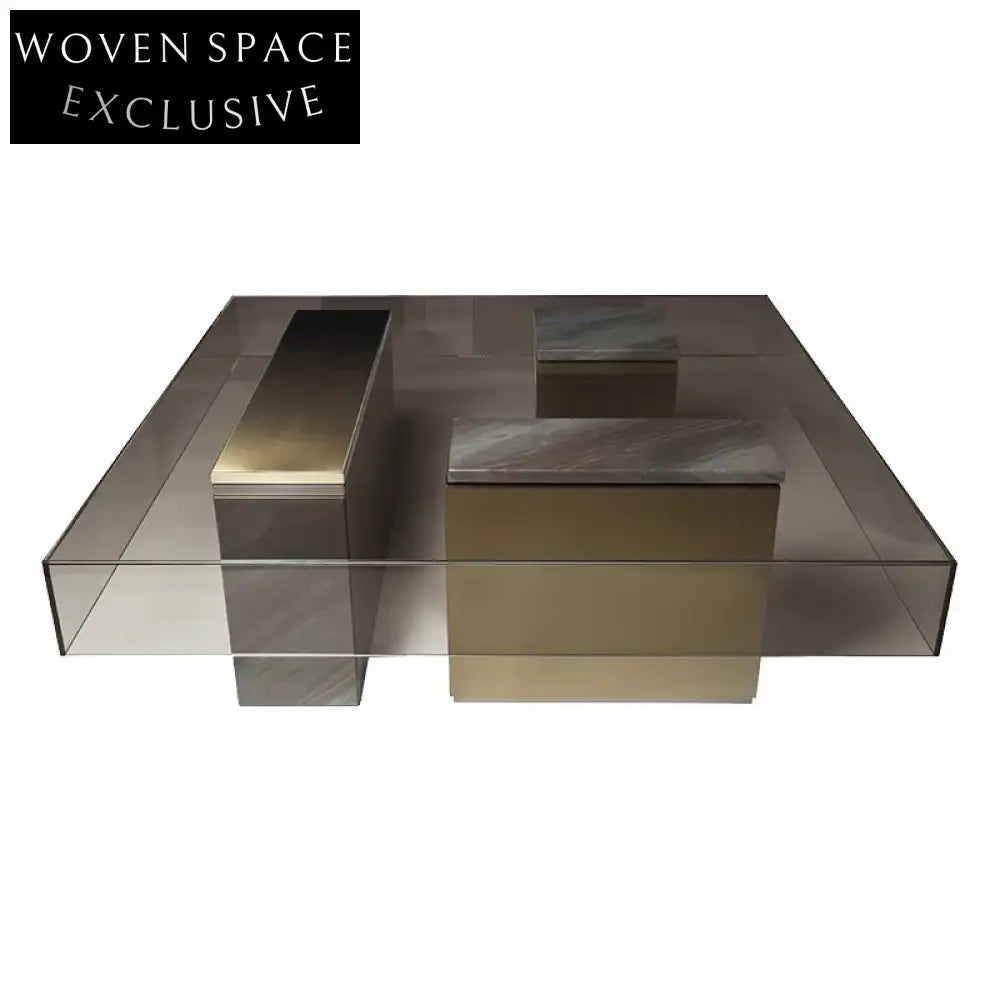 Elegant Modern Square Glass Stainless Steel Coffee Table for Living Room