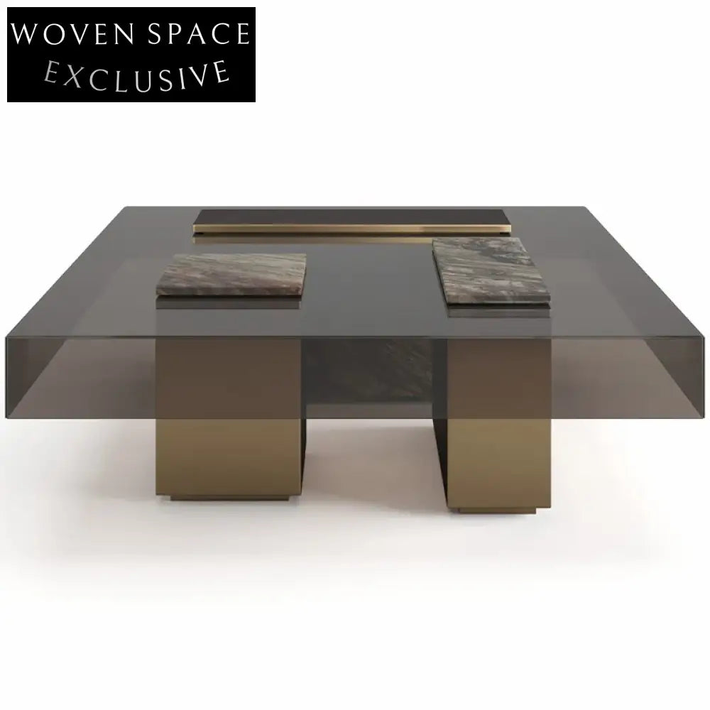 Elegant Modern Square Glass Stainless Steel Coffee Table for Living Room