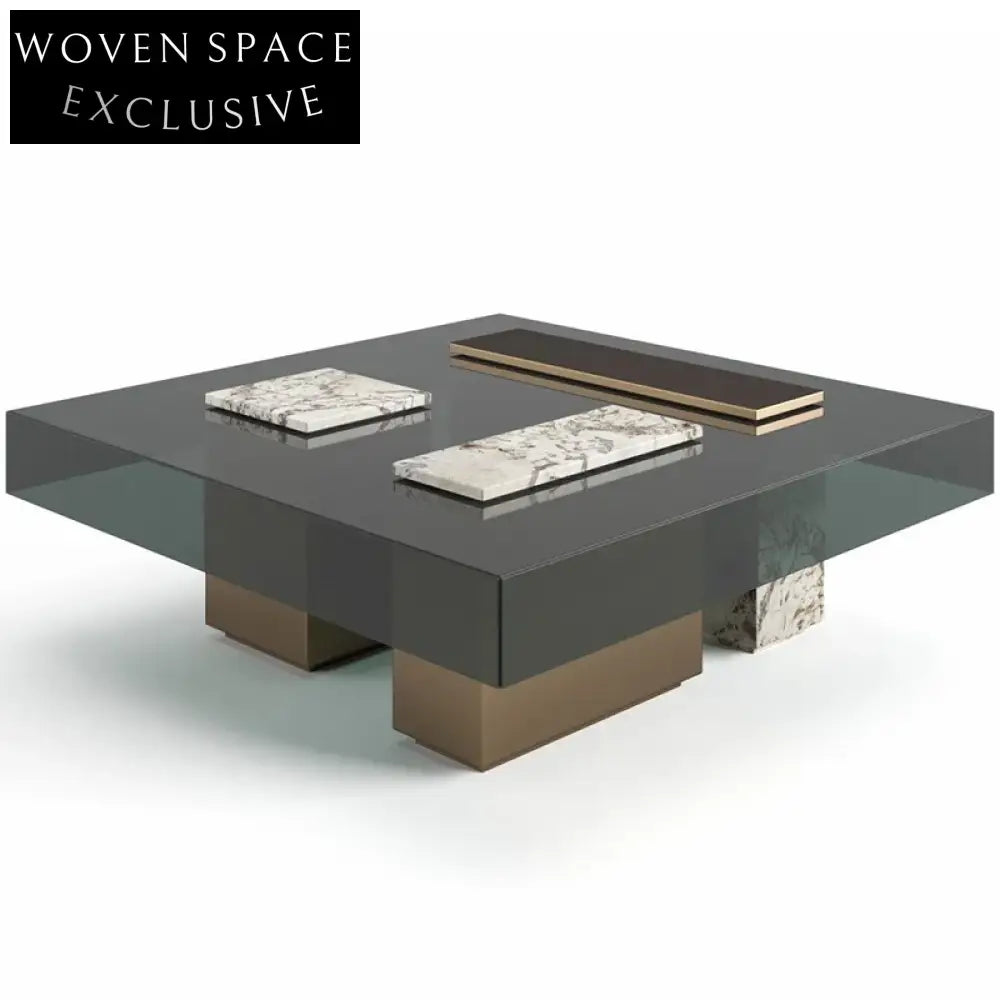 Elegant Modern Square Glass Stainless Steel Coffee Table for Living Room