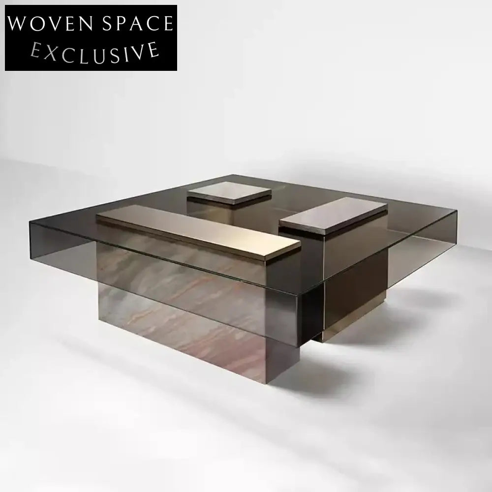 Elegant Modern Square Glass Stainless Steel Coffee Table for Living Room
