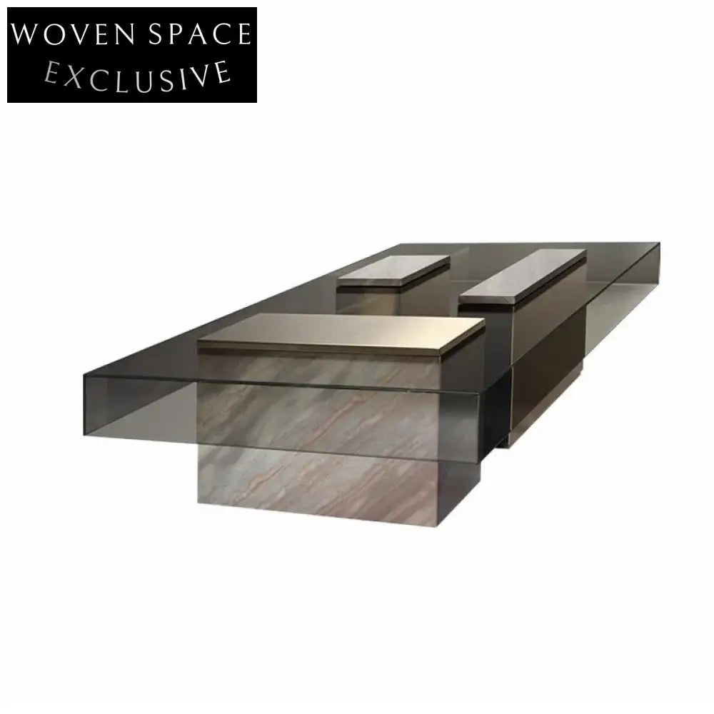 Elegant Modern Square Glass Stainless Steel Coffee Table for Living Room