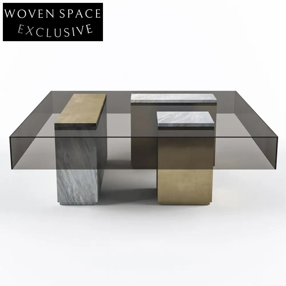 Elegant Modern Square Glass Stainless Steel Coffee Table for Living Room