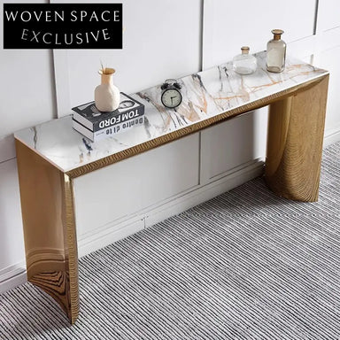 Elegant Modern Stainless Steel Console Table with Sintered Stone Top