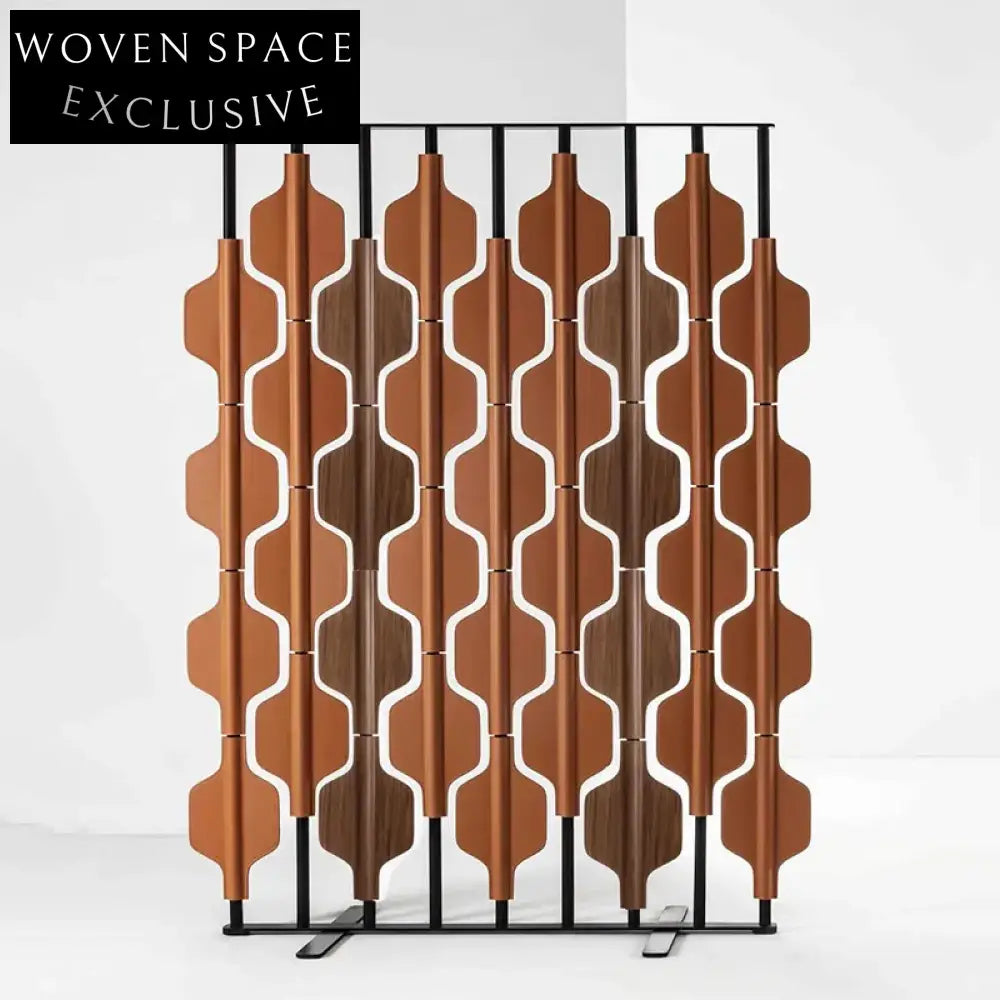Elegant Modern Stainless Steel Frame Saddle Leather Room Divider Partition