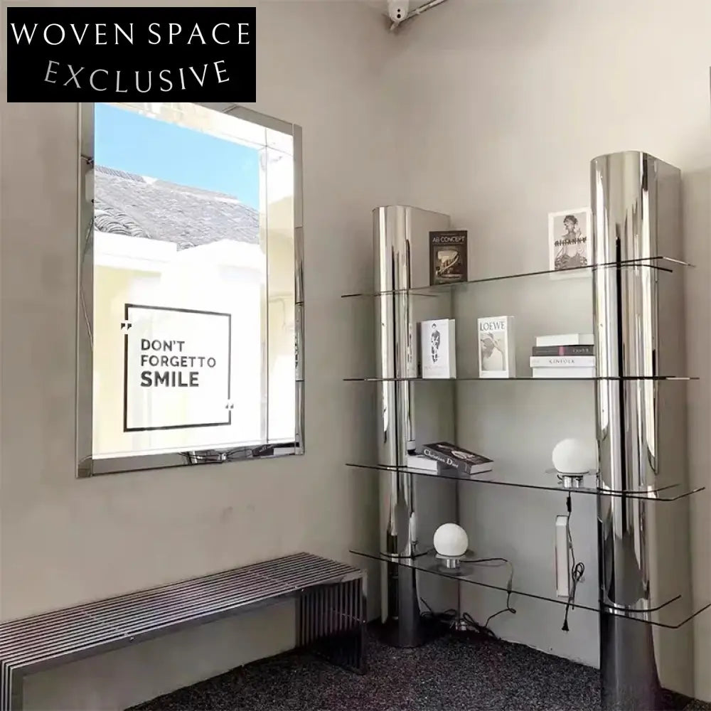 Elegant Modern Stainless Steel Glass Pillar Display Console Cabinet for Entryway