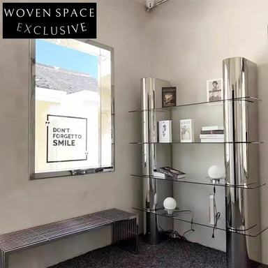 Elegant Modern Stainless Steel Glass Pillar Display Console Cabinet for Entryway