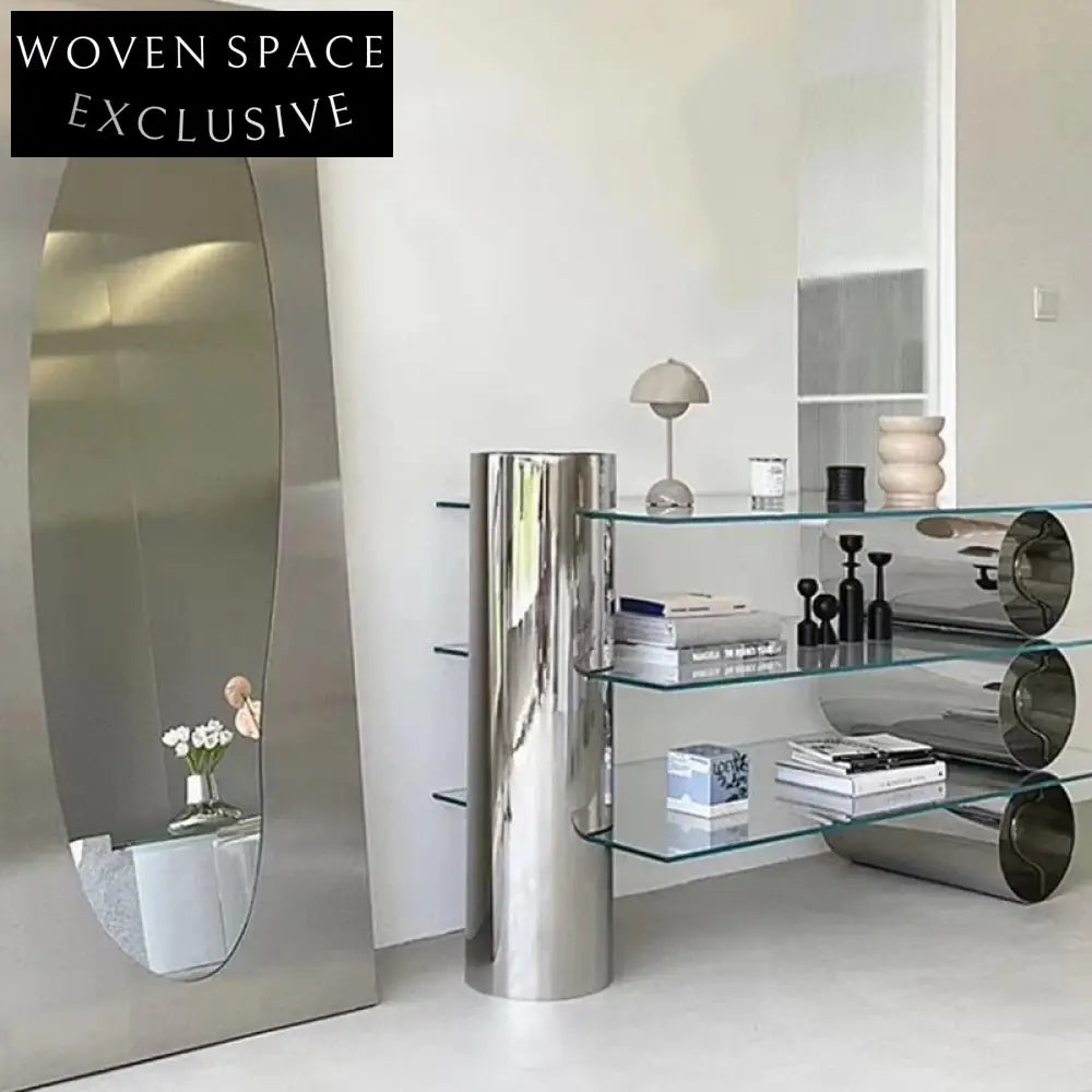 Elegant Modern Stainless Steel Glass Pillar Display Console Cabinet for Entryway
