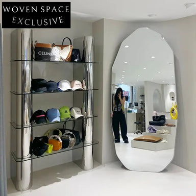 Elegant Modern Stainless Steel Glass Pillar Display Console Cabinet for Entryway