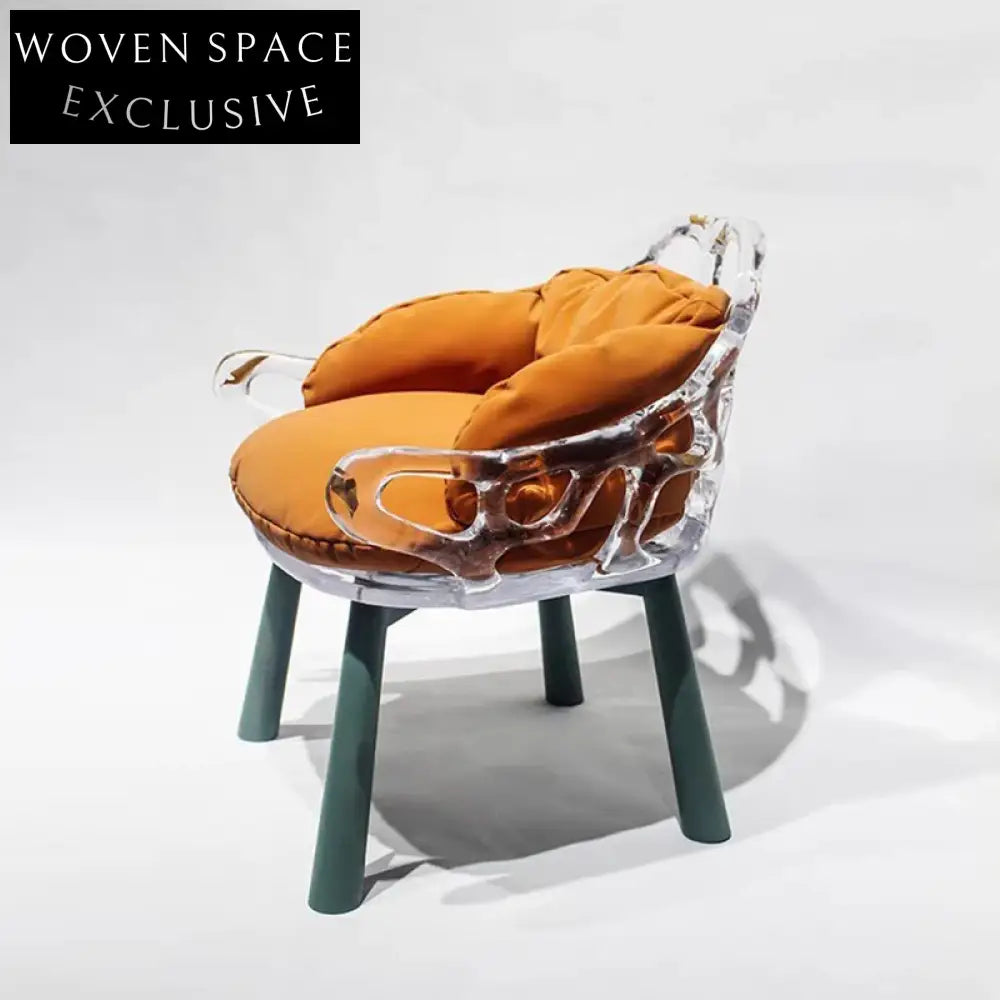 Elegant Modern Transparent Resin Floral Sculpted Dining Chair with Plush Cushion