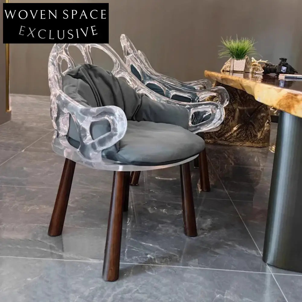 Elegant Modern Transparent Resin Floral Sculpted Dining Chair with Plush Cushion