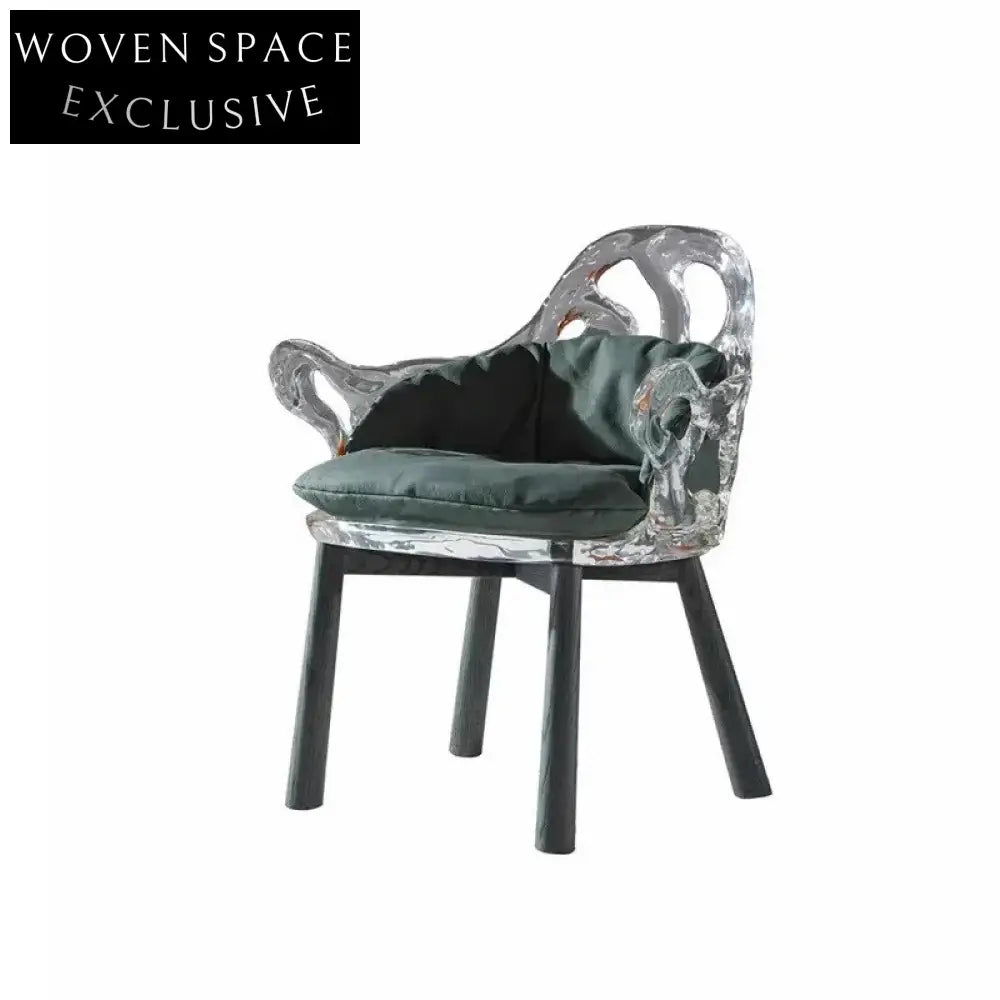 Elegant Modern Transparent Resin Floral Sculpted Dining Chair with Plush Cushion