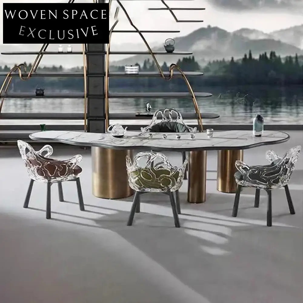 Elegant Modern Transparent Resin Floral Sculpted Dining Chair with Plush Cushion