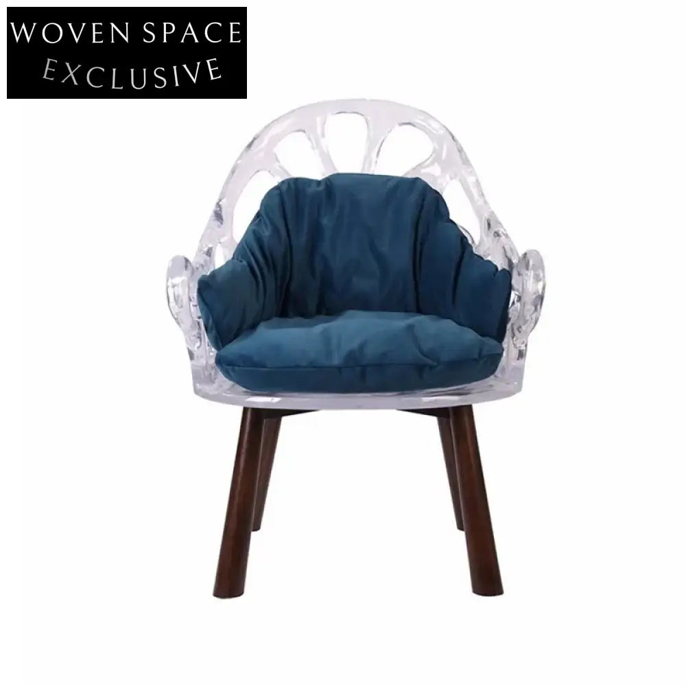 Elegant Modern Transparent Resin Floral Sculpted Dining Chair with Plush Cushion