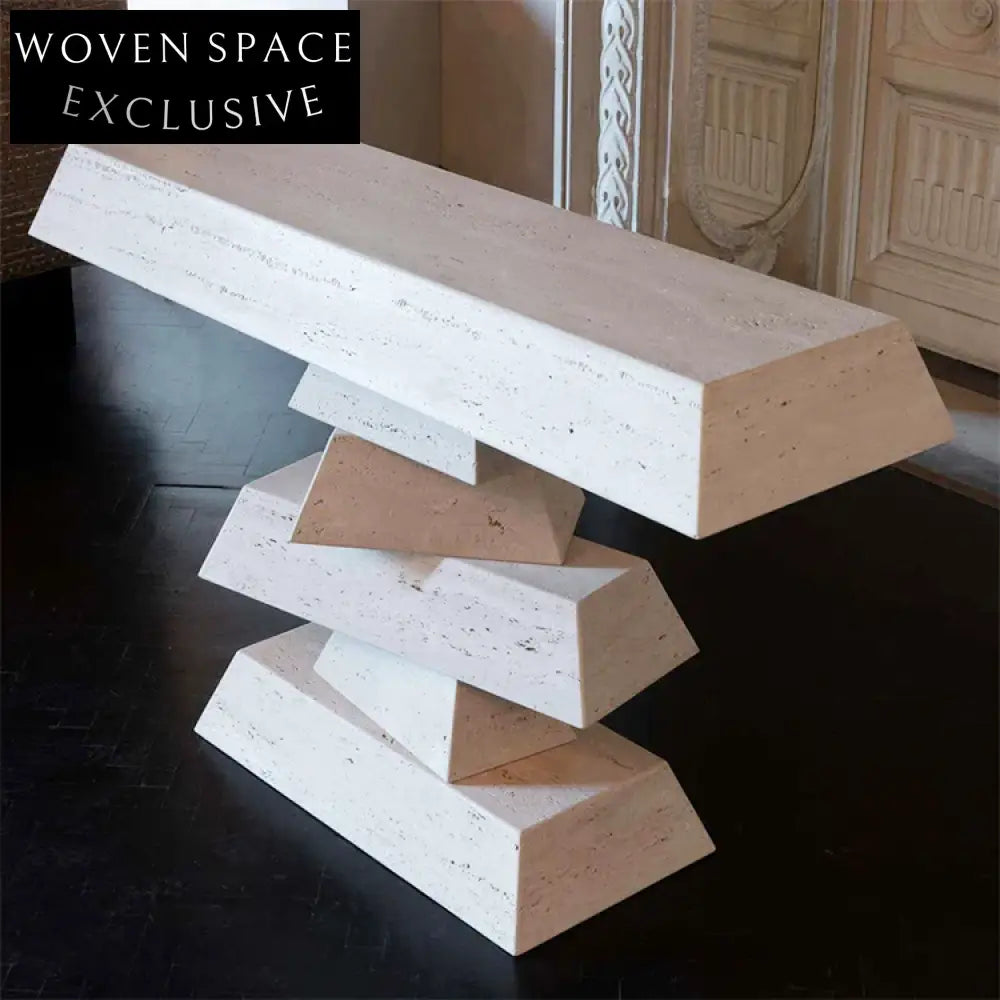 Elegant Modern Travertine Marble Console Table for Living Room Entryway