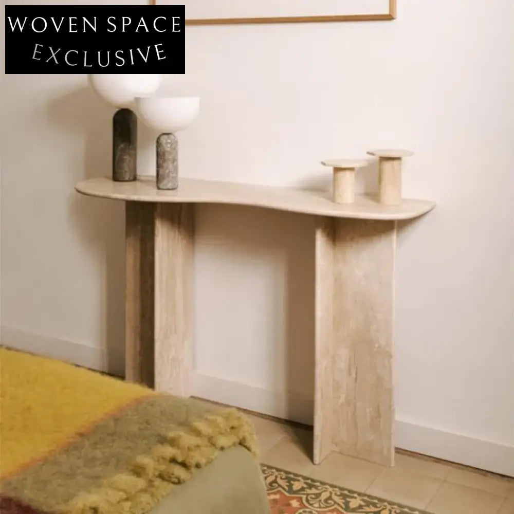 Elegant Modern Travertine Marble Entryway Console Table - Natural Stone Luxury Decor