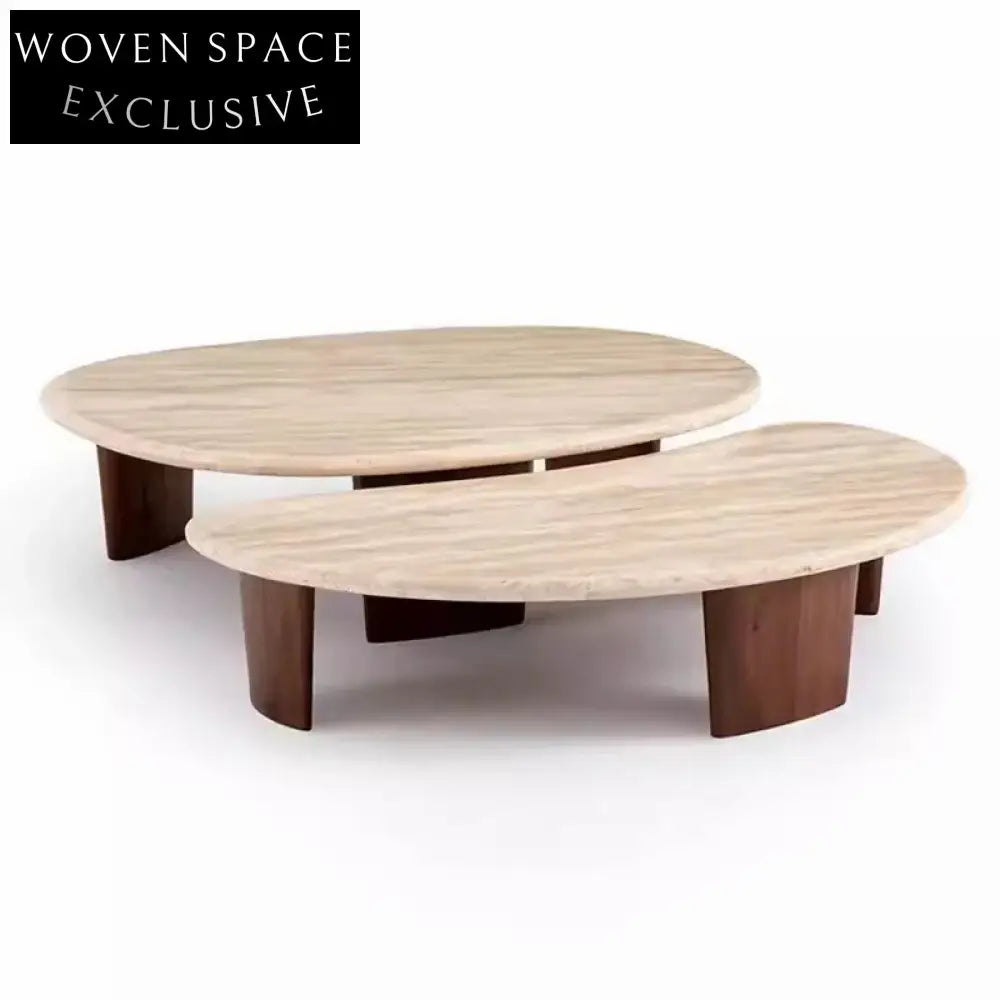 Elegant Modern Travertine Marble Stone Living Room Center Coffee Table Set