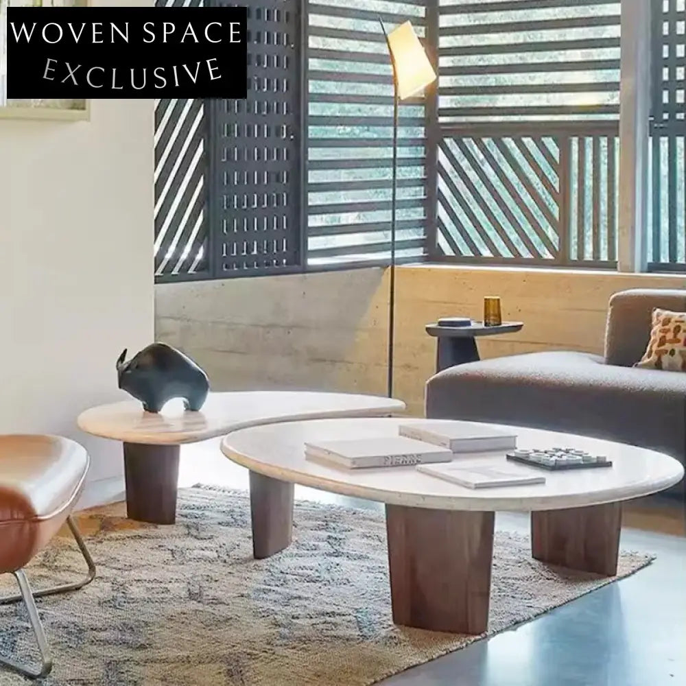 Elegant Modern Travertine Marble Stone Living Room Center Coffee Table Set