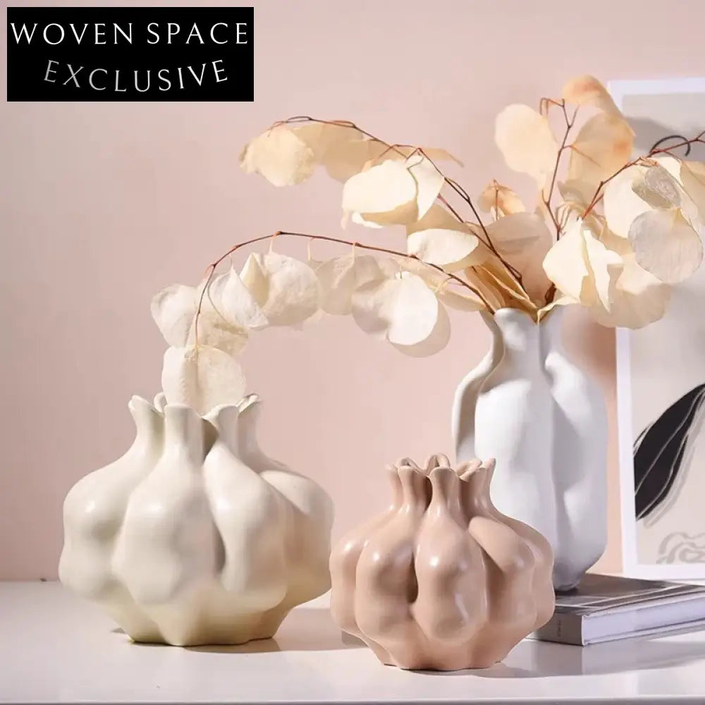 Elegant Modern Wabi Sabi Ceramic Cream Vase for Dried or Fresh Flowers