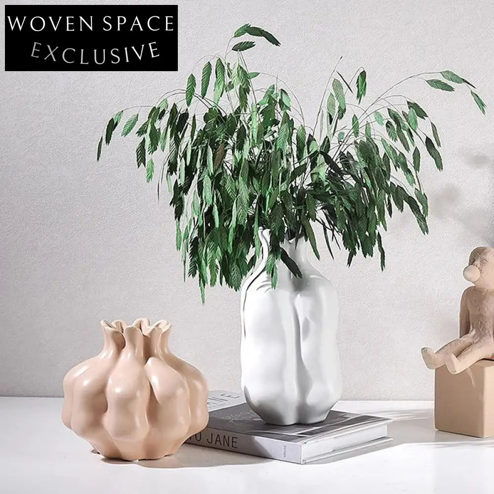 Elegant Modern Wabi Sabi Ceramic Cream Vase for Dried or Fresh Flowers