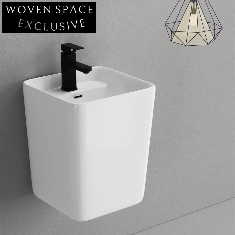 Elegant Modern White Ceramic Wall Hung Bathroom Wash Basin with Half Pedestal