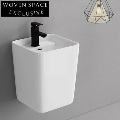 Elegant Modern White Ceramic Wall Hung Bathroom Wash Basin with Half Pedestal