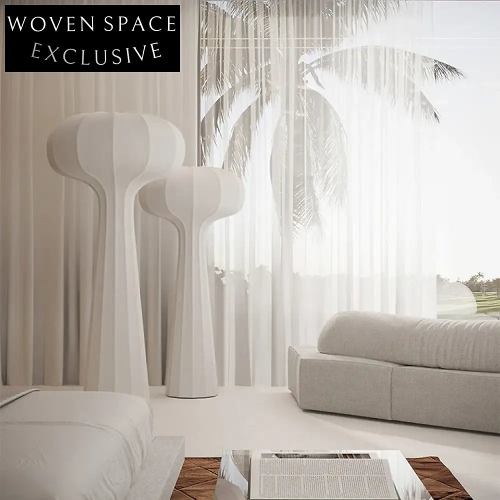 Elegant Modern White Fabric Mushroom Shade Floor Lamp