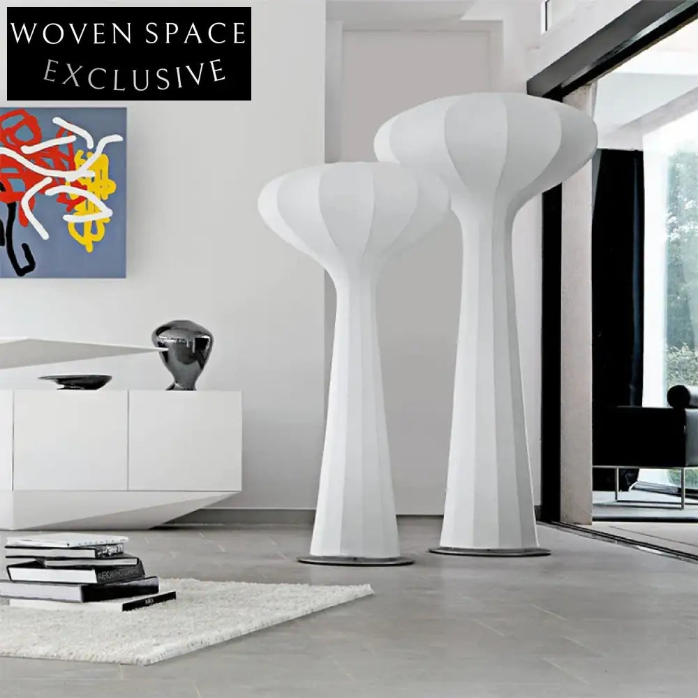 Elegant Modern White Fabric Mushroom Shade Floor Lamp