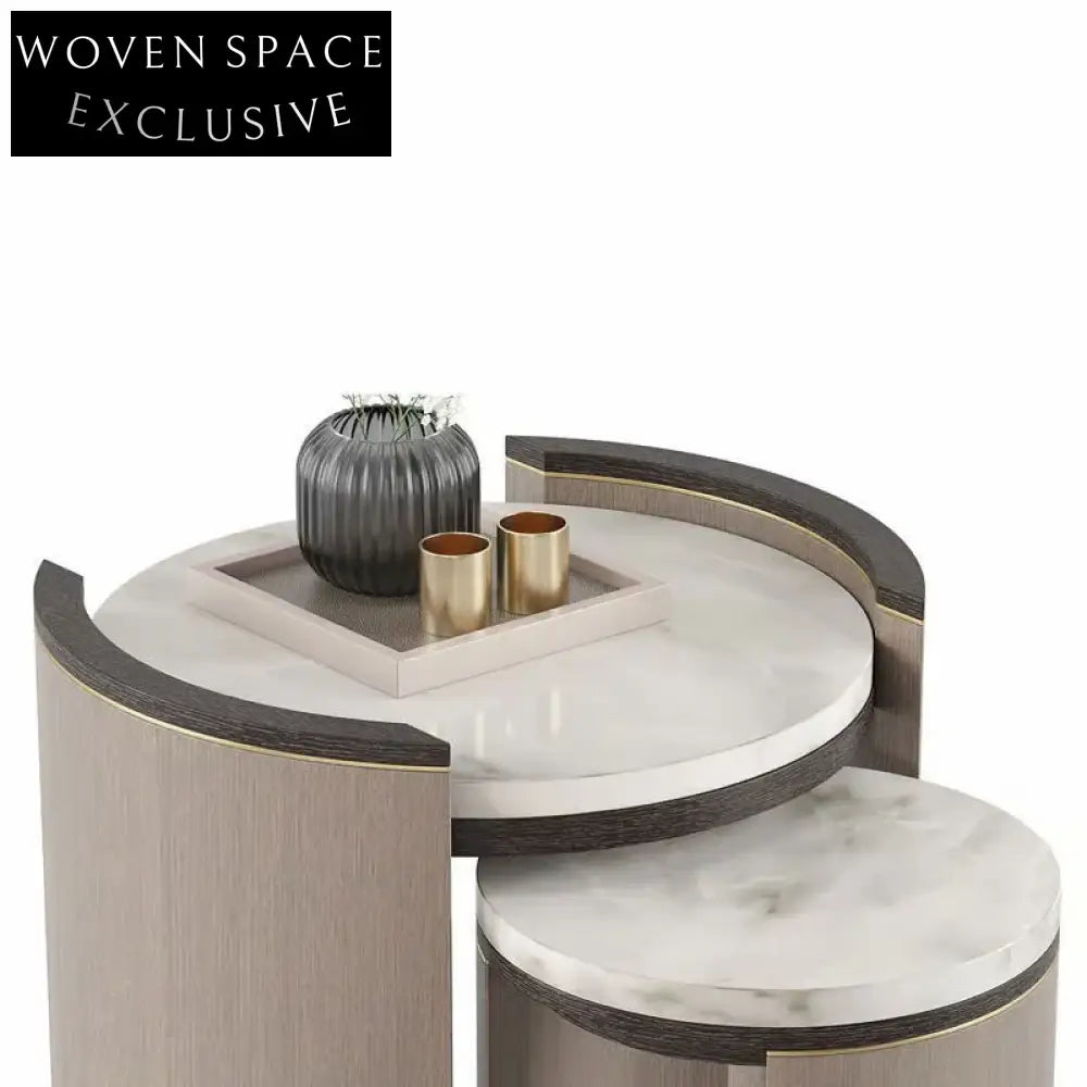 Elegant Modern White Marble Plinth Coffee Table Set for Living Room