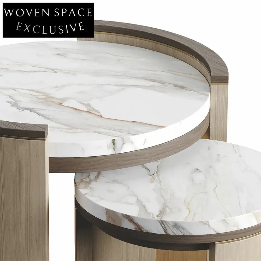 Elegant Modern White Marble Plinth Coffee Table Set for Living Room