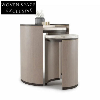 Elegant Modern White Marble Plinth Coffee Table Set for Living Room