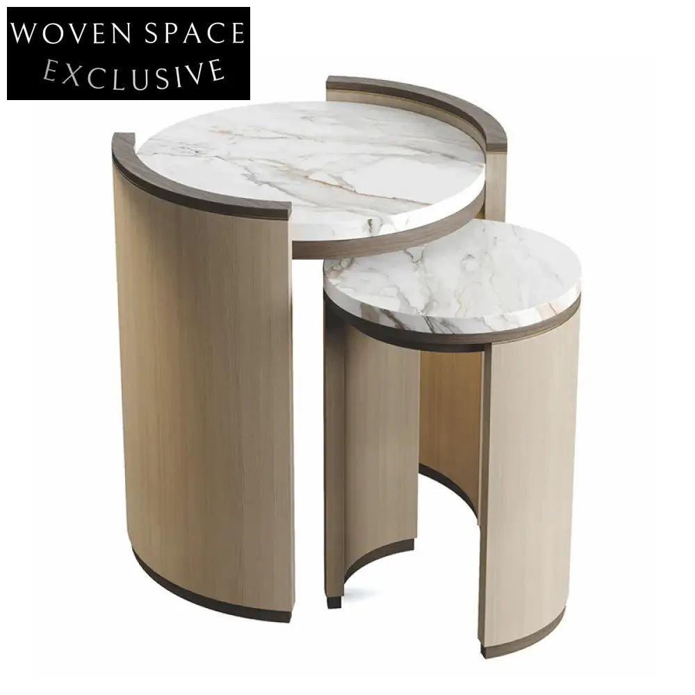 Elegant Modern White Marble Plinth Coffee Table Set for Living Room
