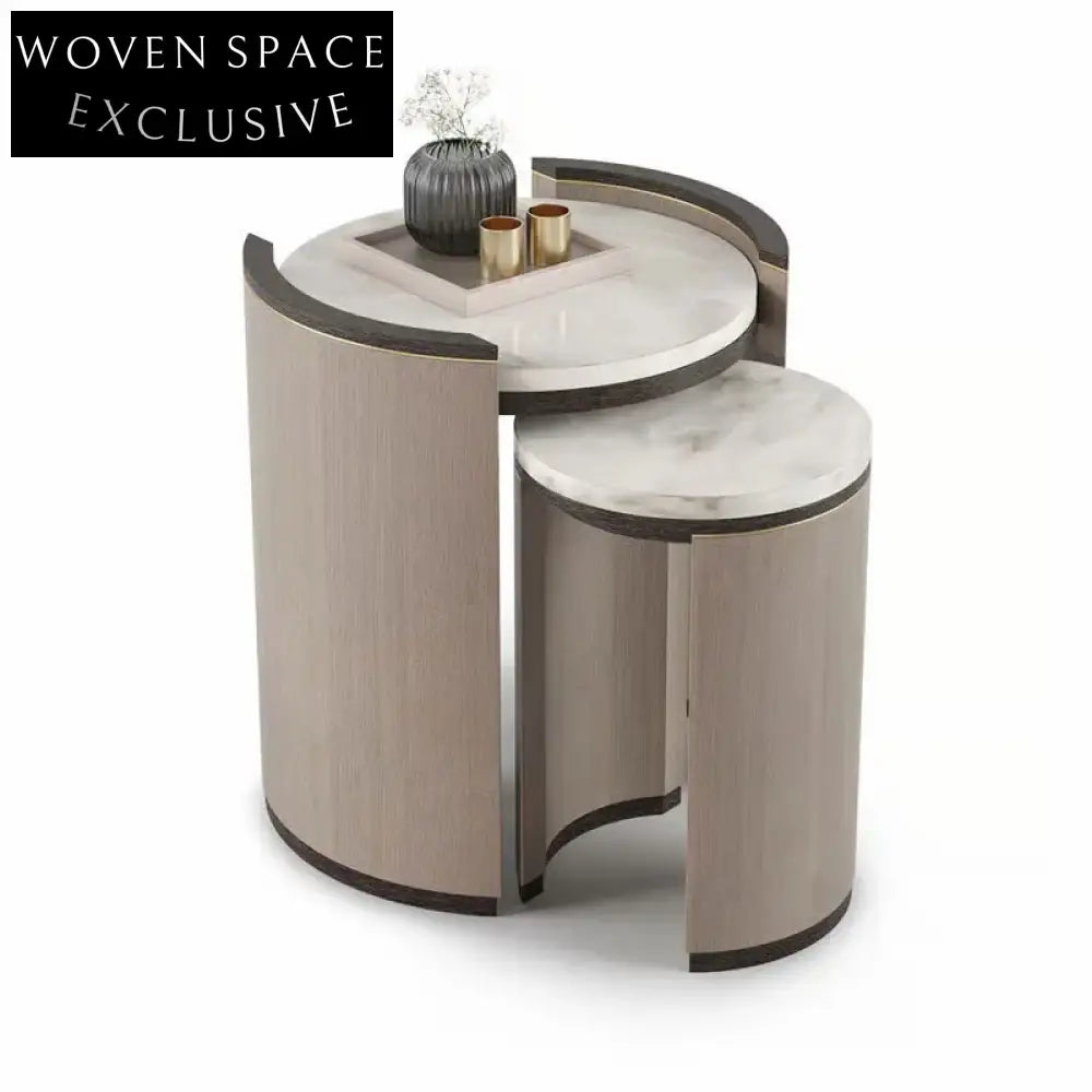 Elegant Modern White Marble Plinth Coffee Table Set for Living Room