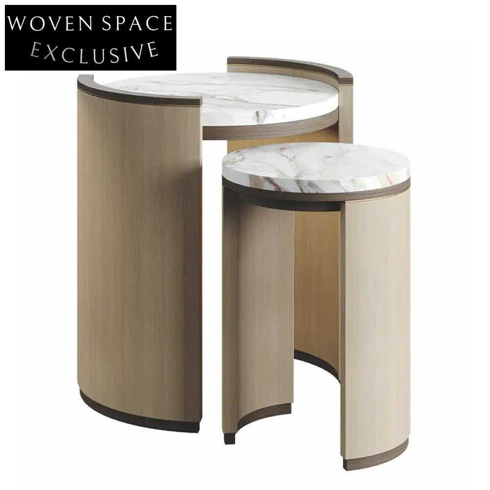 Elegant Modern White Marble Plinth Coffee Table Set for Living Room