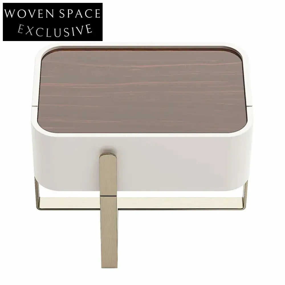 Elegant Modern White Nightstand with Gold Stainless Steel Base