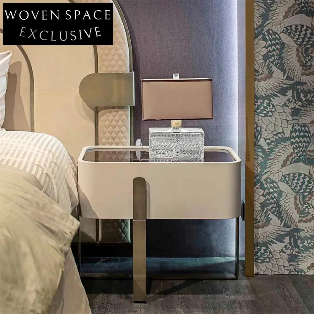 Elegant Modern White Nightstand with Gold Stainless Steel Base