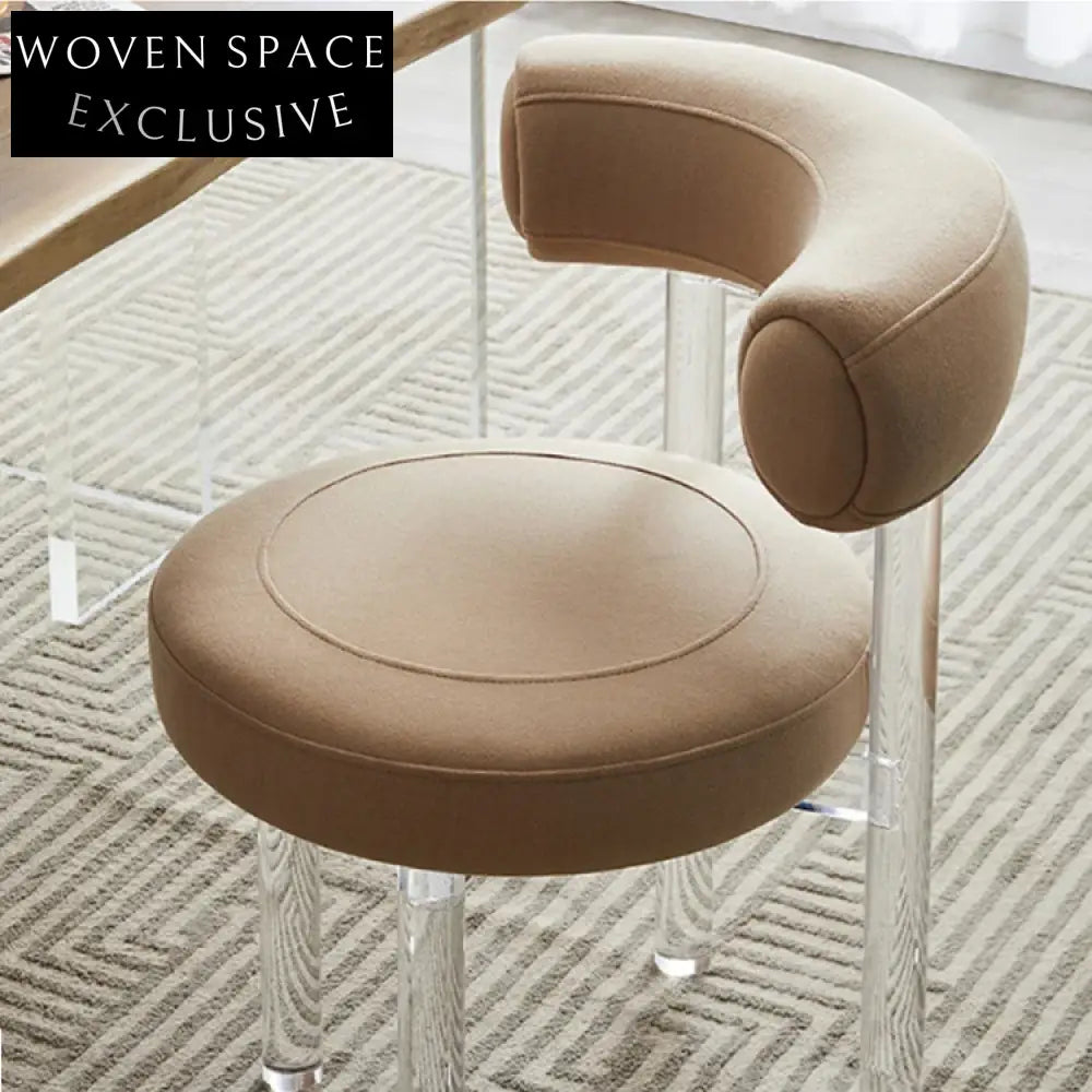 Elegant Modern White Velvet Fabric Dining Chair with Curved Backrest Cushion