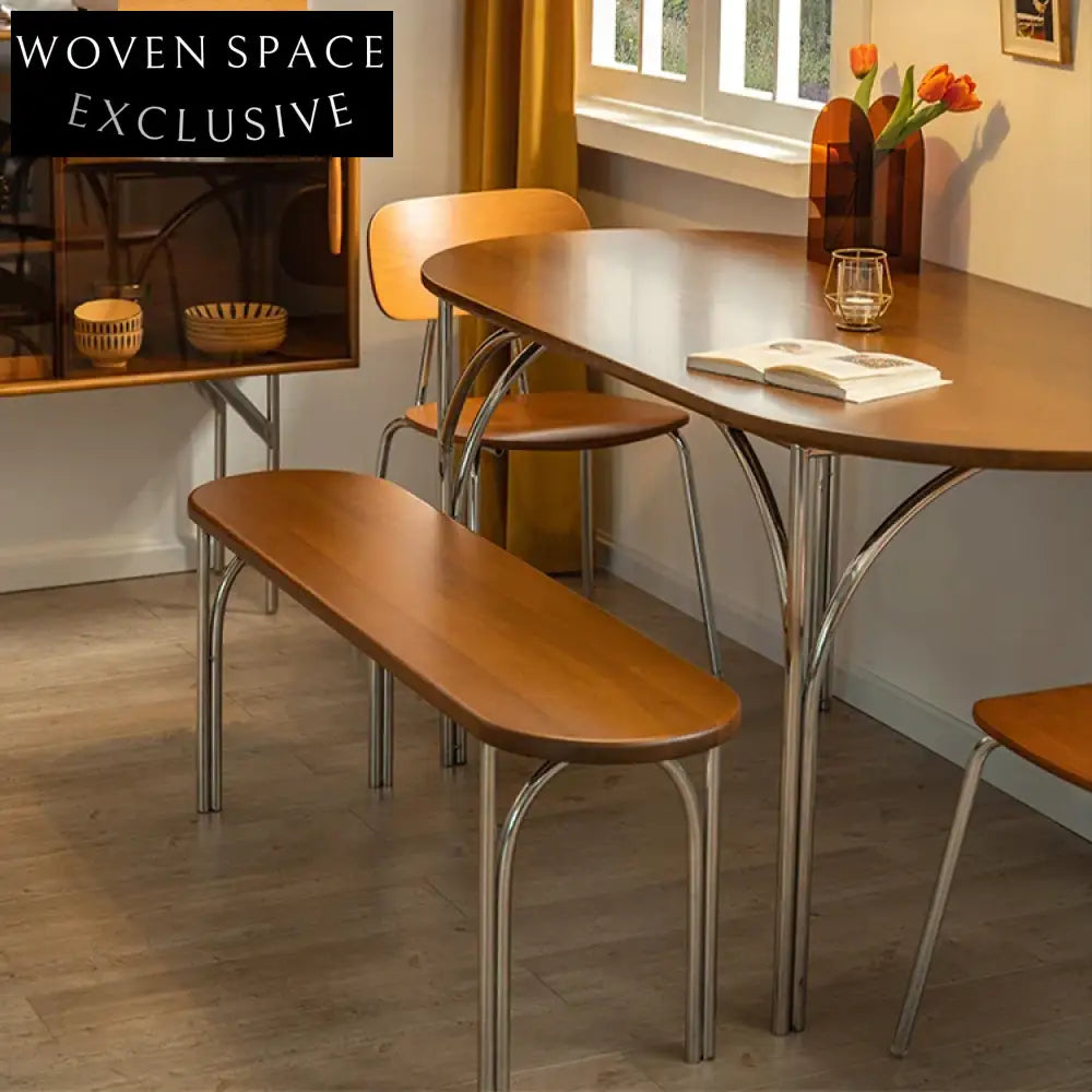 Elegant Modern Wooden Dining Table Set with Stainless Base