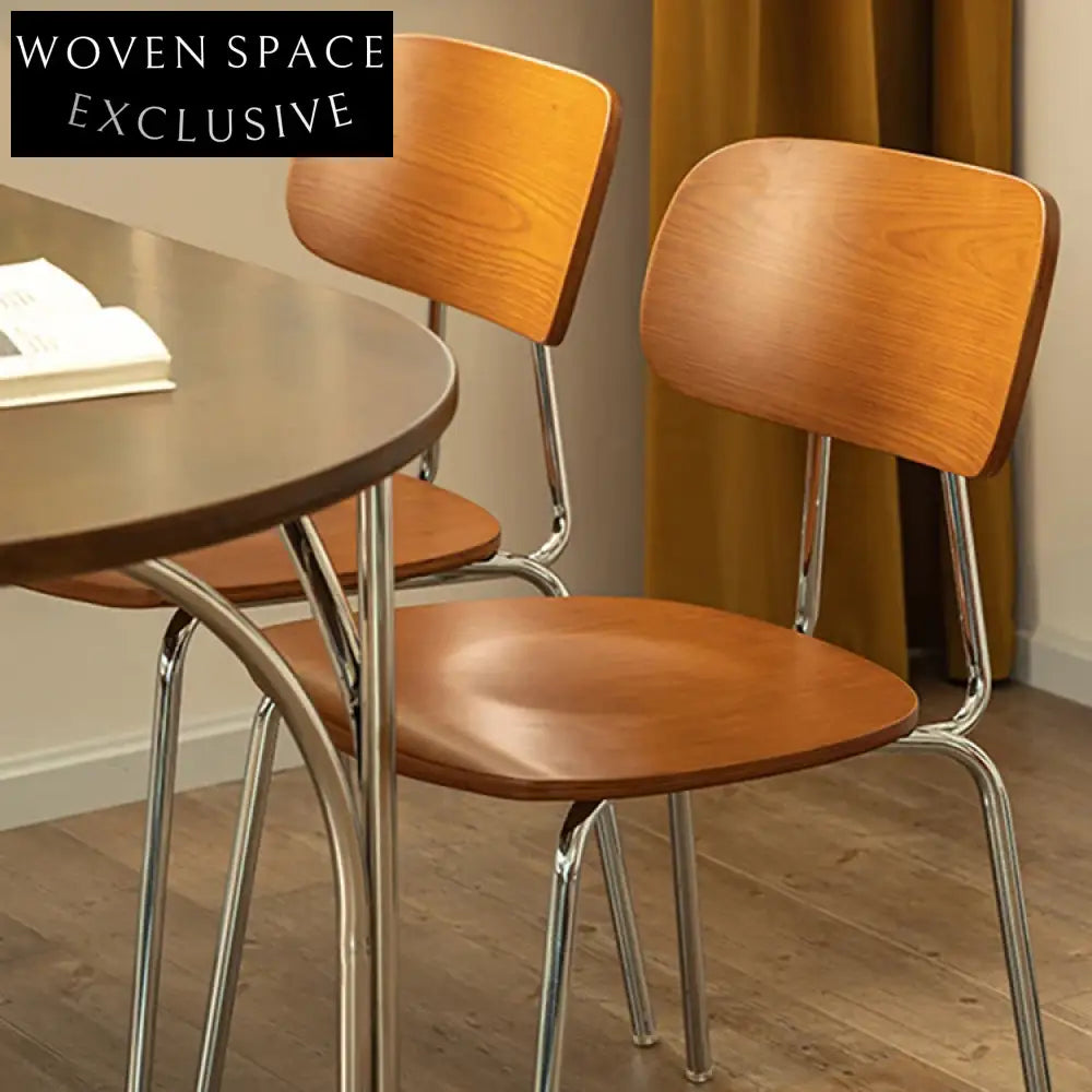 Elegant Modern Wooden Dining Table Set with Stainless Base