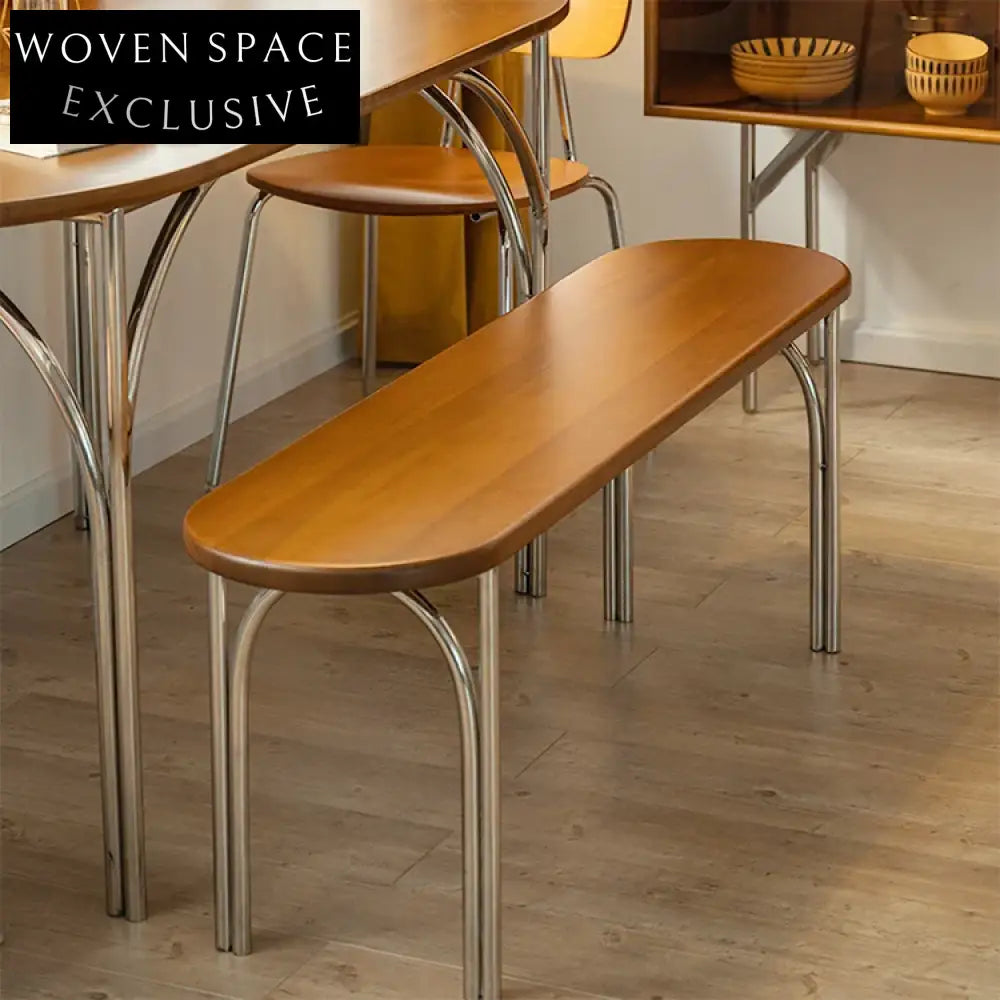 Elegant Modern Wooden Dining Table Set with Stainless Base