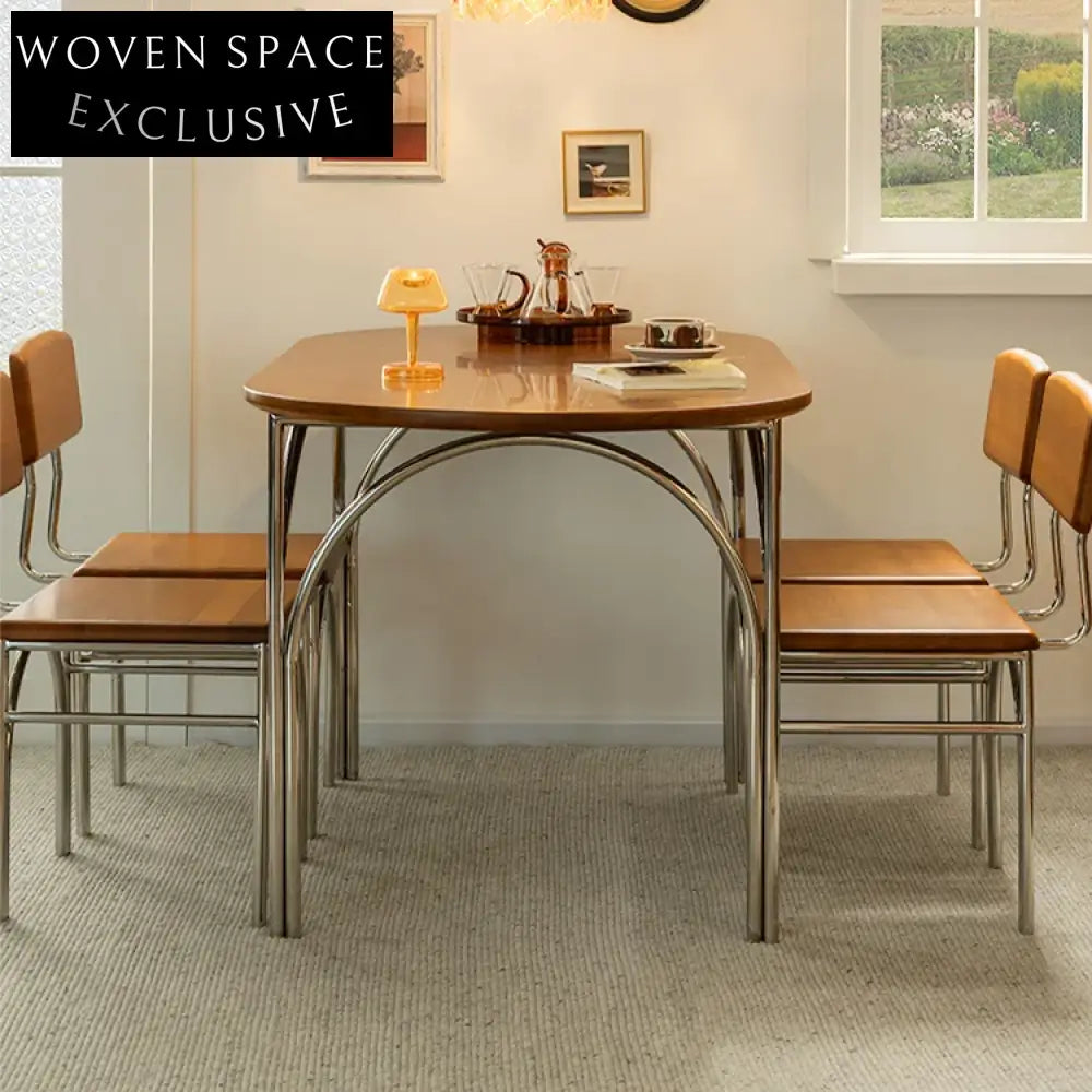 Elegant Modern Wooden Dining Table Set with Stainless Base