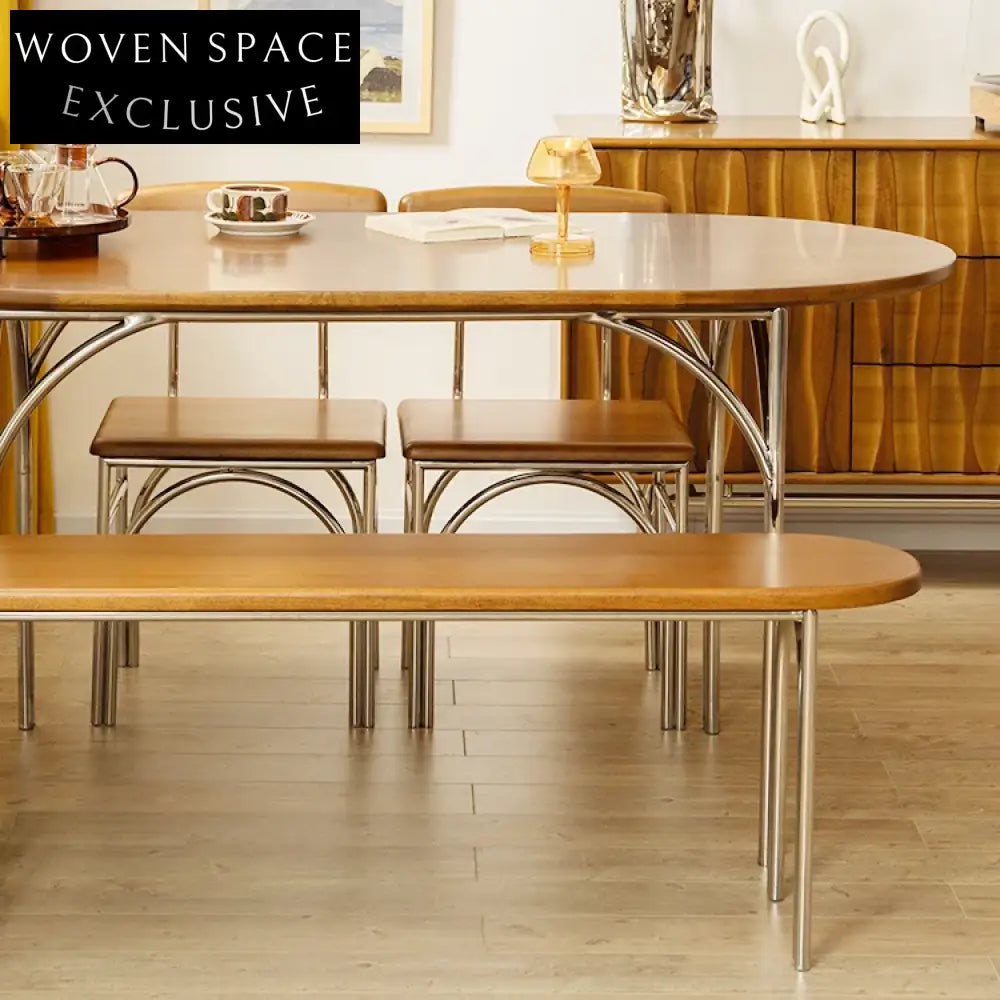 Elegant Modern Wooden Dining Table Set with Stainless Base