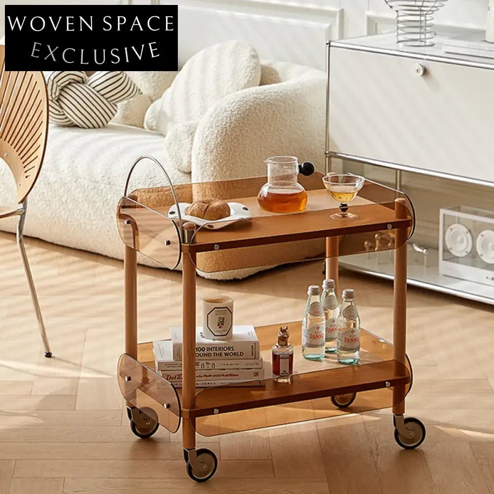 Elegant Modern Wooden Kitchen Serving Trolley Drinks Cart Side Coffee Table