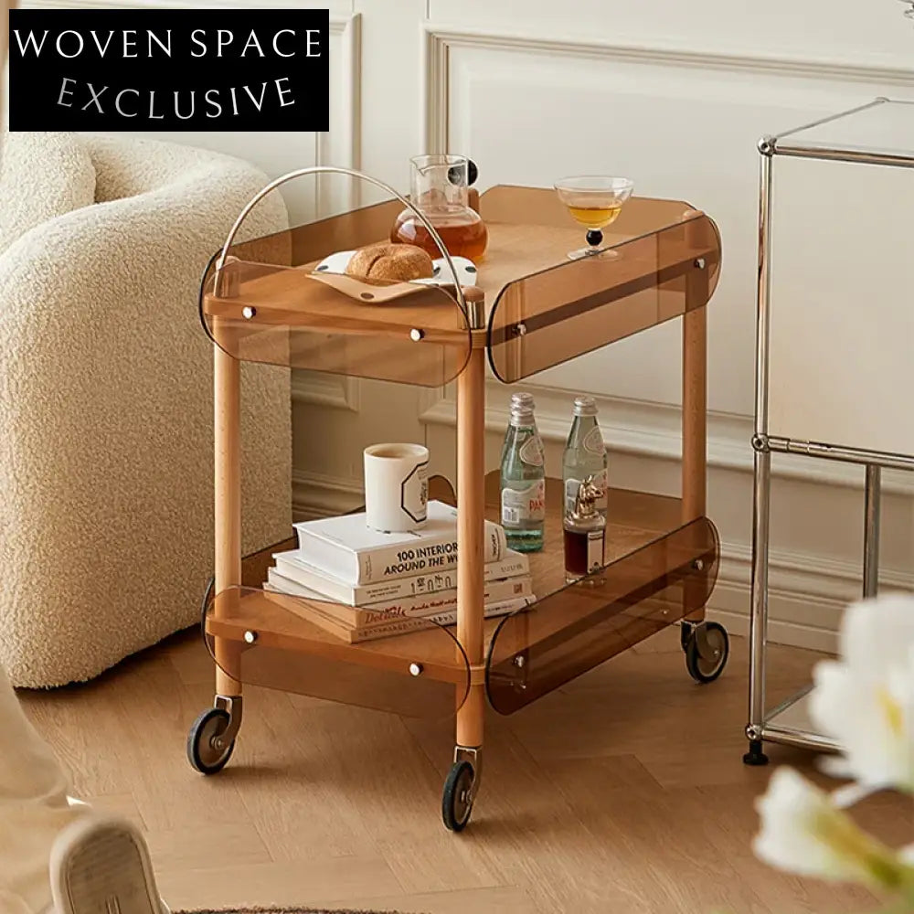 Elegant Modern Wooden Kitchen Serving Trolley Drinks Cart Side Coffee Table