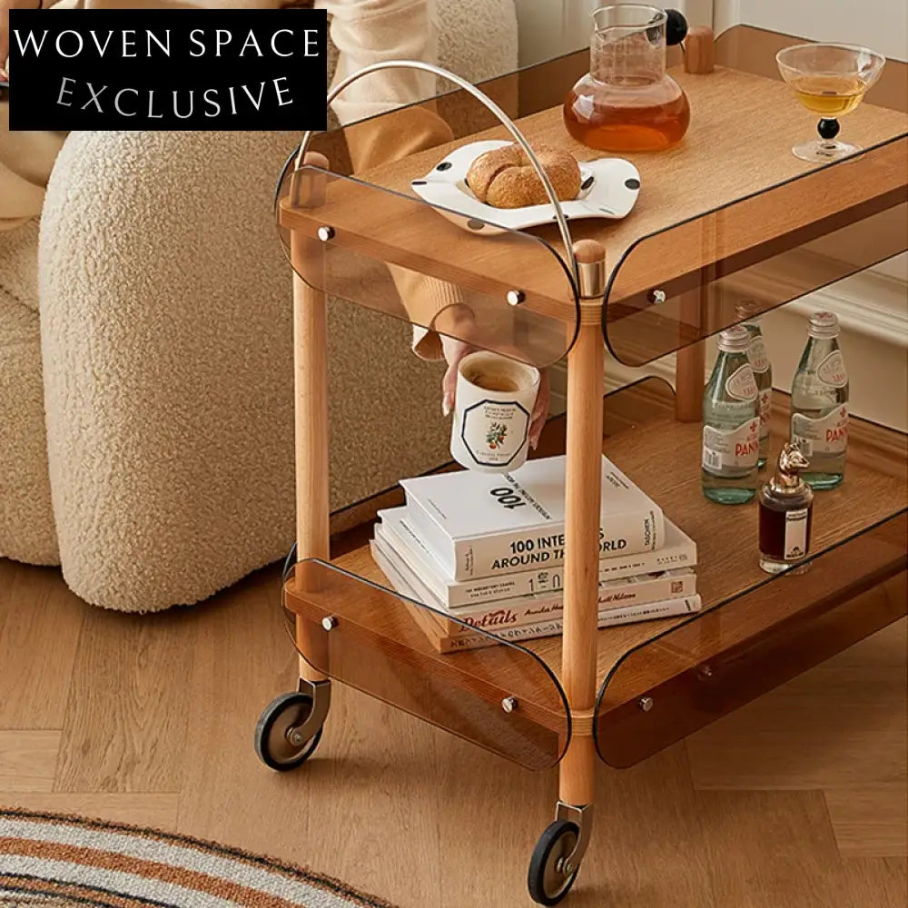 Elegant Modern Wooden Kitchen Serving Trolley Drinks Cart Side Coffee Table