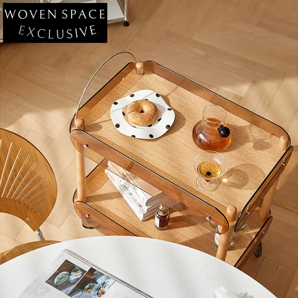 Elegant Modern Wooden Kitchen Serving Trolley Drinks Cart Side Coffee Table