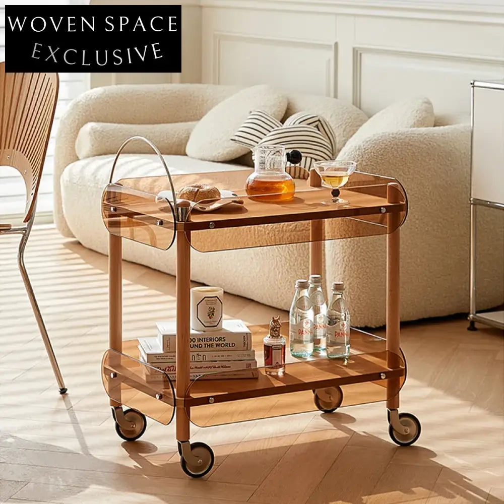 Elegant Modern Wooden Kitchen Serving Trolley Drinks Cart Side Coffee Table
