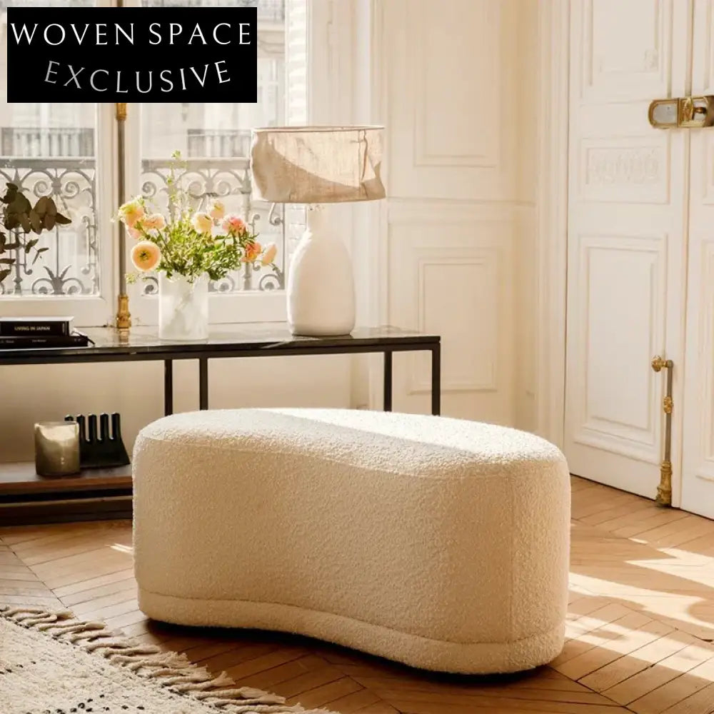 Elegant Moon Shape Velvet Ottoman Stool, Solid Wood Frame, Luxurious Home Decor